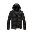 thumbnail image 2 of Hogleaql Men's Plus Size Thermal Puffer Jacket Coat Full Zip Long Sleeve Thermal Quilted Coats Hooded Collar with Pockets Loose Solid Color Comfy Warm Winter Fashion Jacket Outwear Black L, 2 of 3