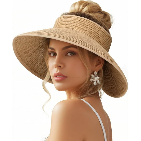 Beach Sun Hats for Women, Straw Hat for Women UPF 50 UV Sun Protection Summer Hat Foldable Roll up Cap