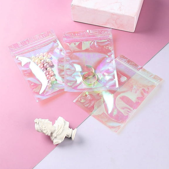 Plastic 200 pc Iridescent Rectangle Plastic Zip Lock Gift Bags Self Sealing Reclosable Package Pouches for Pen Keychain Watch Storage Clear 12x9cm