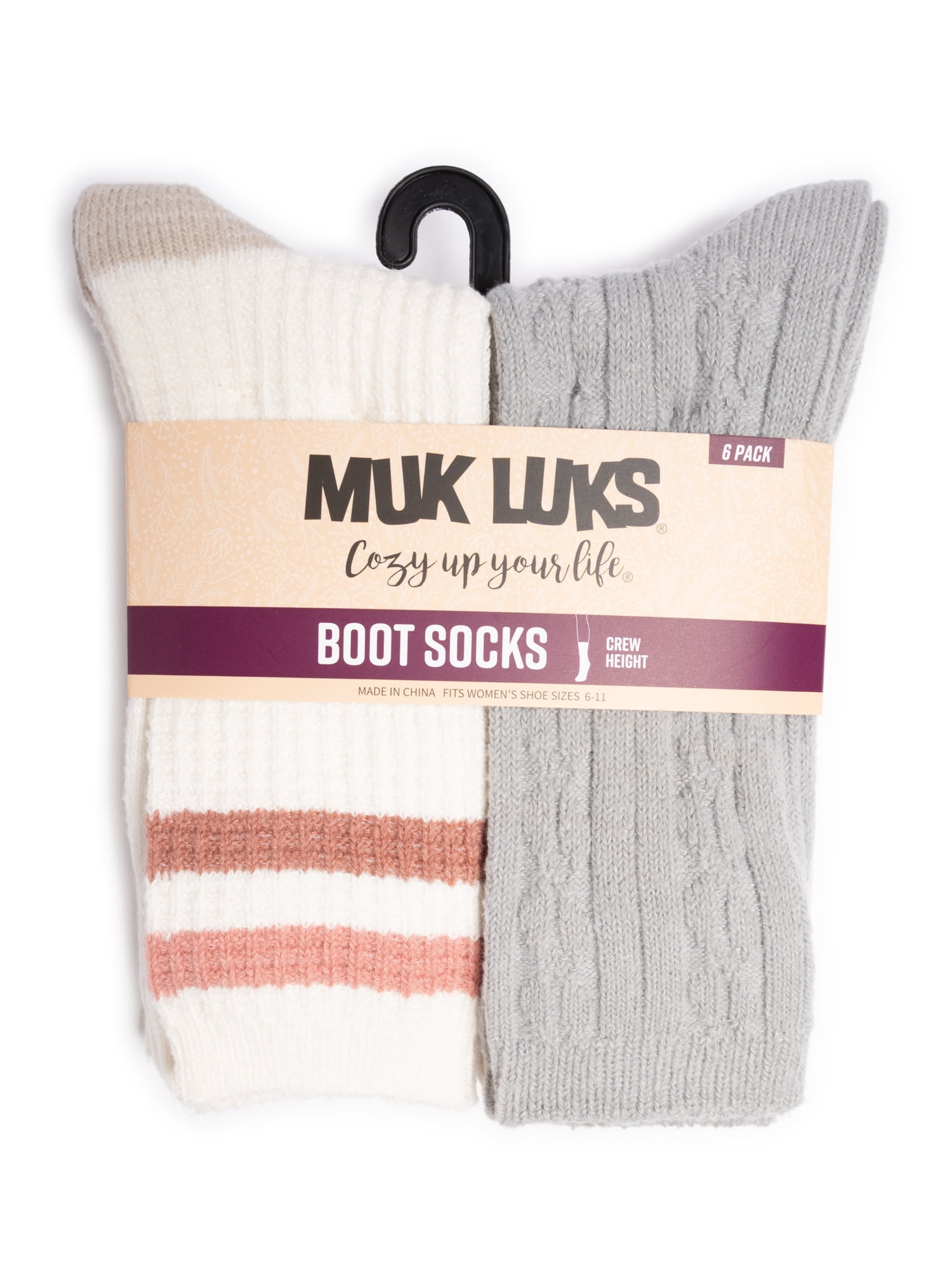 MUK LUKS Women's Fluffy Dream Crew Socks, 6-Pack, One Size