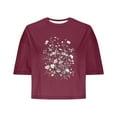 thumbnail image 5 of Fznquz Red Womens Tops Casual Short Sleeve Crop Shirts Sexy Floral Crew Neck Womens Blouses, 5 of 5