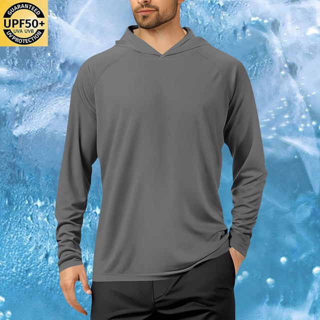 pstuiky manga larga de hombre, Blusa de manga larga con capucha y protector solar de verano para hombre, transpirable, de color liso tops de invierno para hombre s