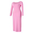 thumbnail image 2 of Women Long Bodycon Dress Solid Color Knitted Ribbed Square Neck Long Sleeve Dress Spring Fall Party Club Skinny Dress, 2 of 9