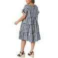thumbnail image 3 of Agnes Orinda Women's Plus Size Easter Gingham Dresses 1950s Plaid Round Neck Ruffle Sleeve Tiered Babydoll Summer Casual Midi Dress with Pocket 1X Black, 3 of 6