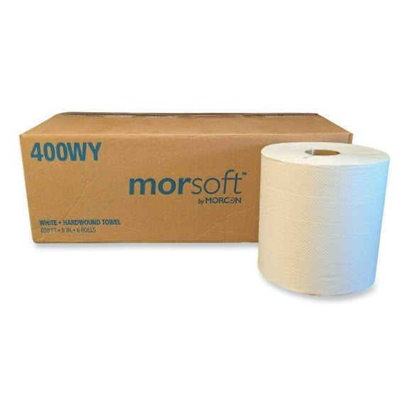 Morcon Paper 400WY Morsoft 8 in. x 800 ft. Y-Notch 1-Ply Controlled Towels - White (6 Rolls/Carton)
