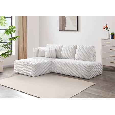 Manya Ivory Corduroy Sectional Sofa with Chaise & Loveseat - Plush, Durable Synthetic Wood Frame, 2 Toss Pillows Included, Spacious 97" x 69" | Perfect for Living Room Comfort