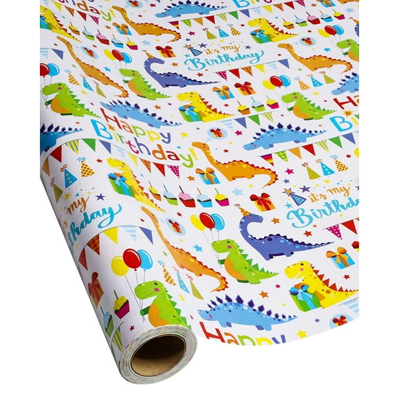 Rollo de papel de regalo RayOfSun Dinosaurs Happy Birthday