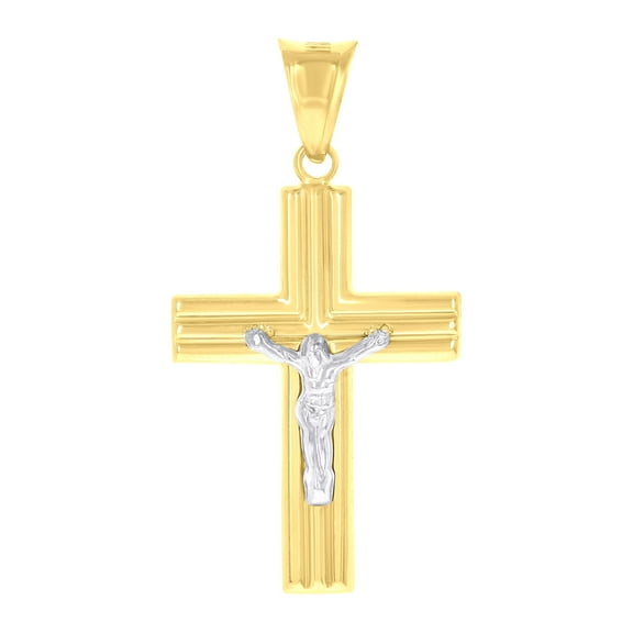 14k 14kt Two-Tone Gold Mens Crucifix Cross Religious Charm Pendant