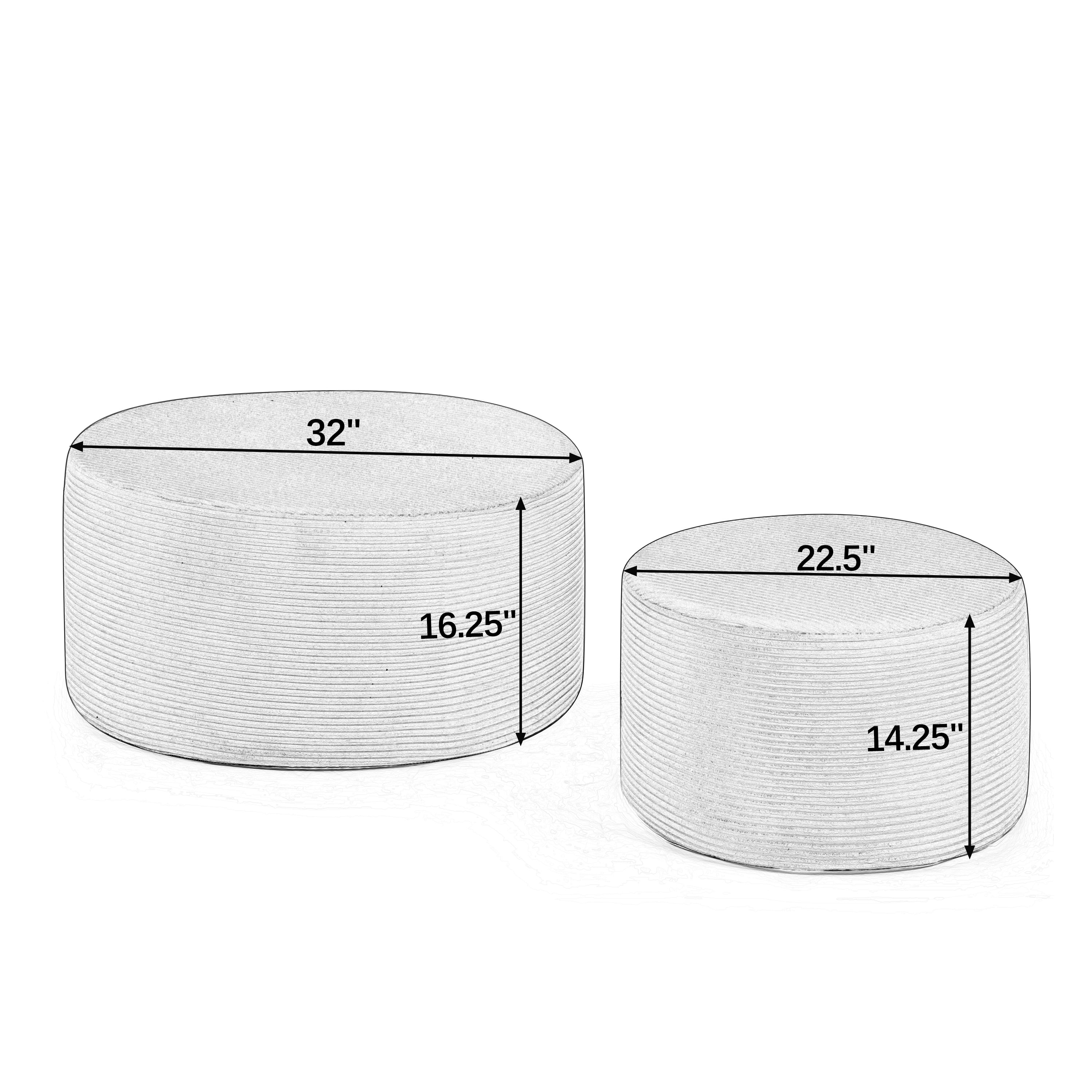 Aukfa 2-Piece Round Ottoman Set, Upholstered Coffee Table & Nesting Footrest Stools for Living Room, Bedroom, Blue