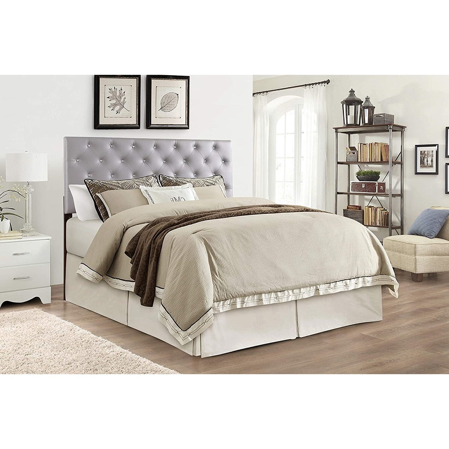 Glory Furniture Super Nova Faux Leather Upholstered Full Headboard in Light Gray