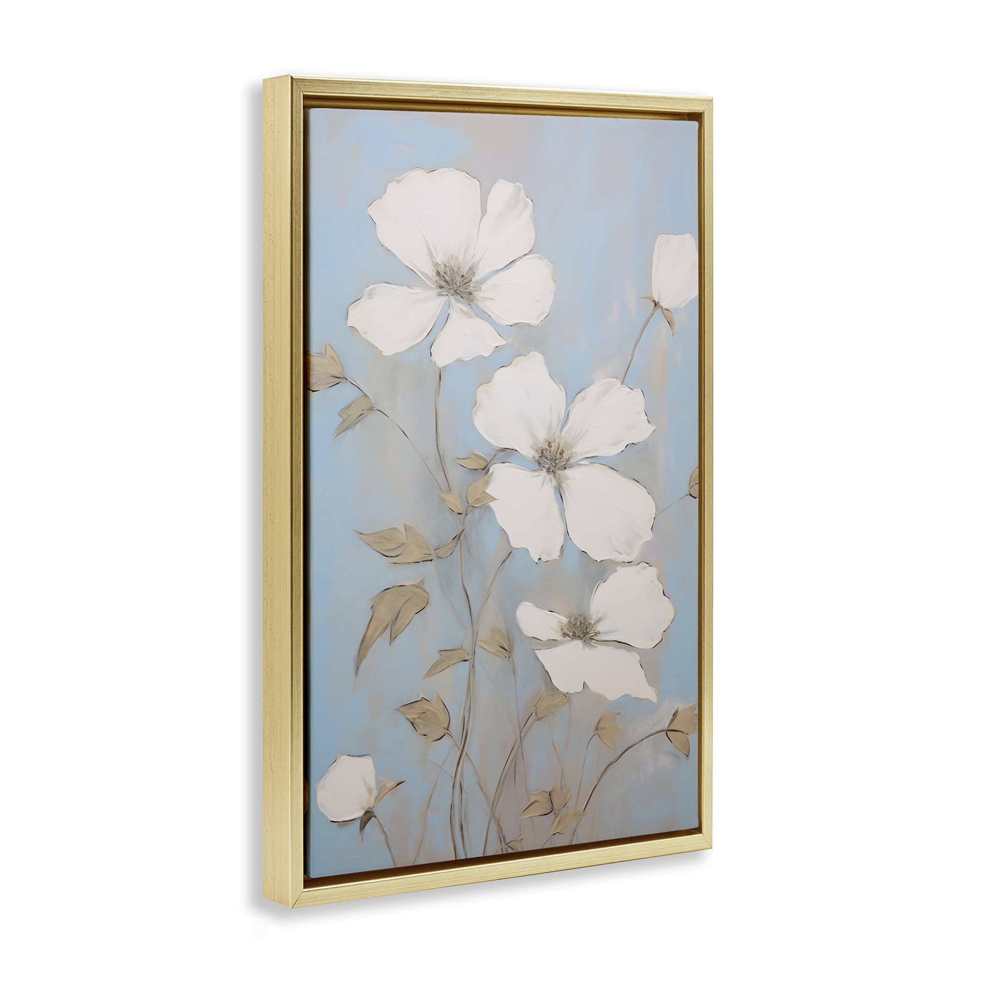 Stupell Industries White Petal Flowers Botanical & Floral Painting Gold Floater Framed Art Print Wall Art, 17 x 25
