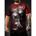 thumbnail image 2 of Men's Wolf Family 3D Printed T-shirt-Short Sleeve, round Neck, Light and Comfortable, Red Wolf Pattern Design, Summer Outdoor Casual Activity Clothing, 2 of 6