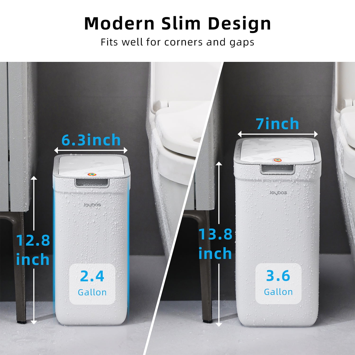 Joybos 2 Pack Bathroom Trash Can with Lid, 3.6Gal + 2.4Gal Garbage Can with Pop-Up Lid, Small Trash Can Dog Proof, Slim Trash Bin Waste Basket for Toilet, Office, Bedroom, Living Room, Kitchen