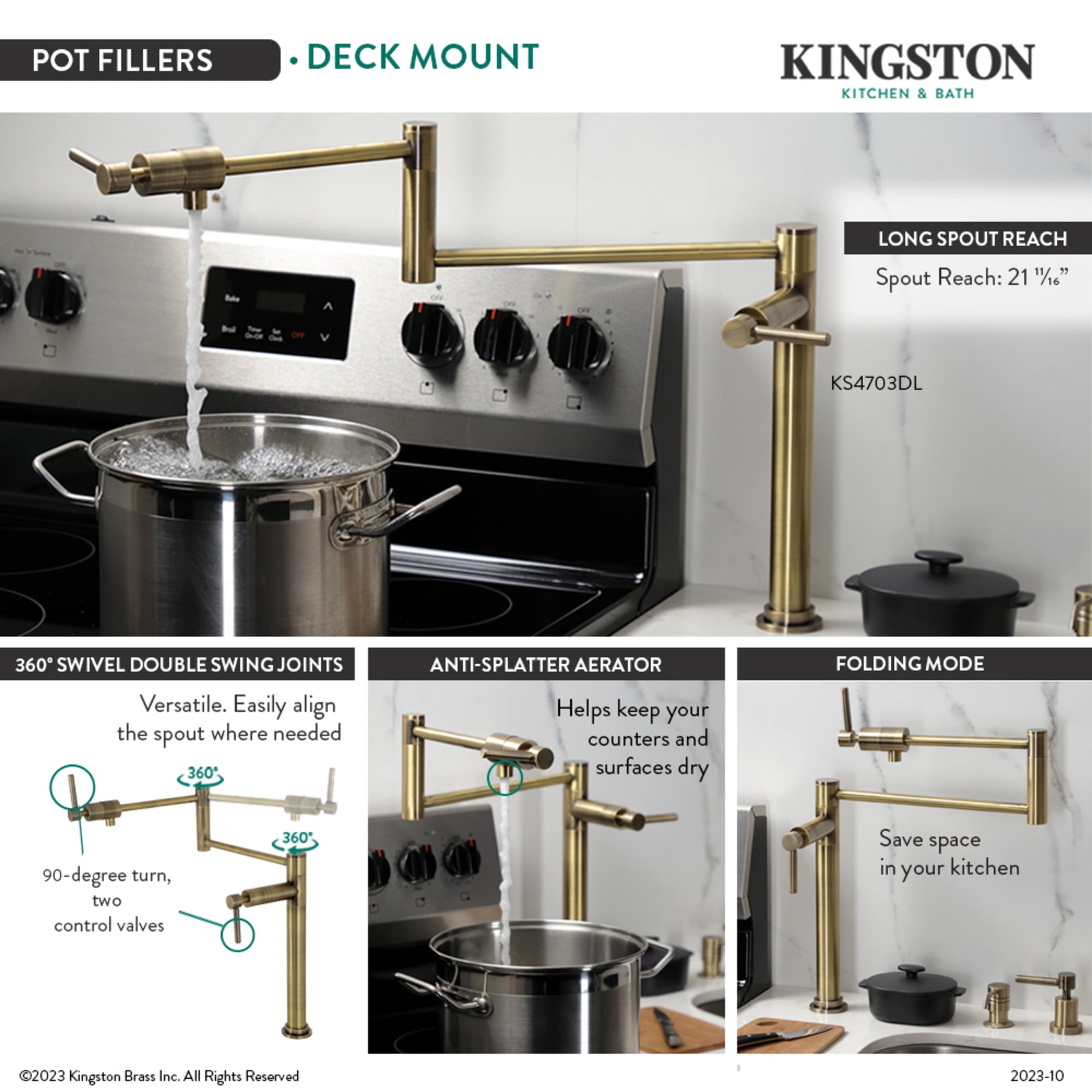 Kingston Brass KS4703DL Concord Deck Mount Pot Filler Faucet, Antique Brass