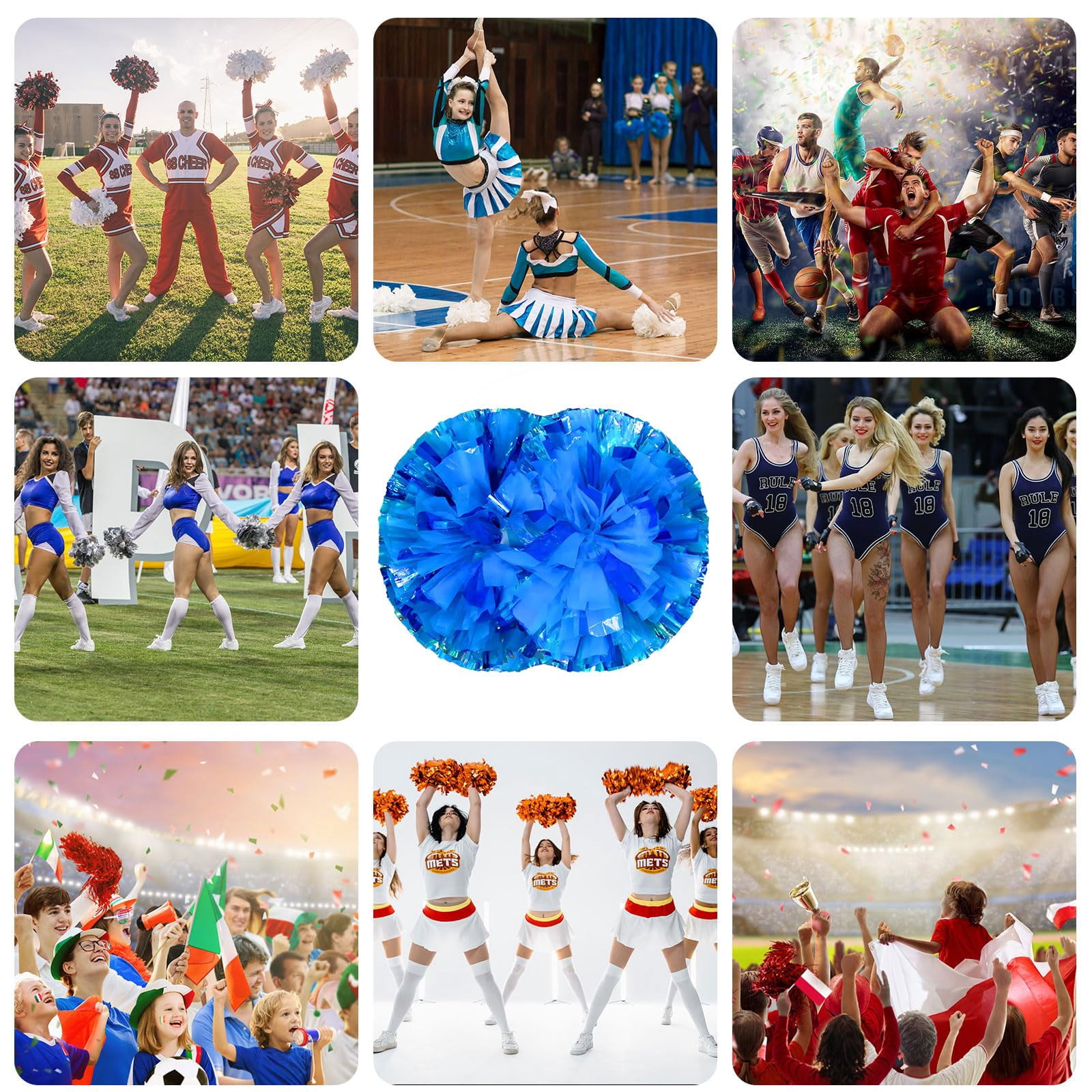 12 Pcs Cheerleading poms,pom poms Cheerleading with Handle Style Cheer Pom Pomsfor Dance, Matches, Team Spirit Sports