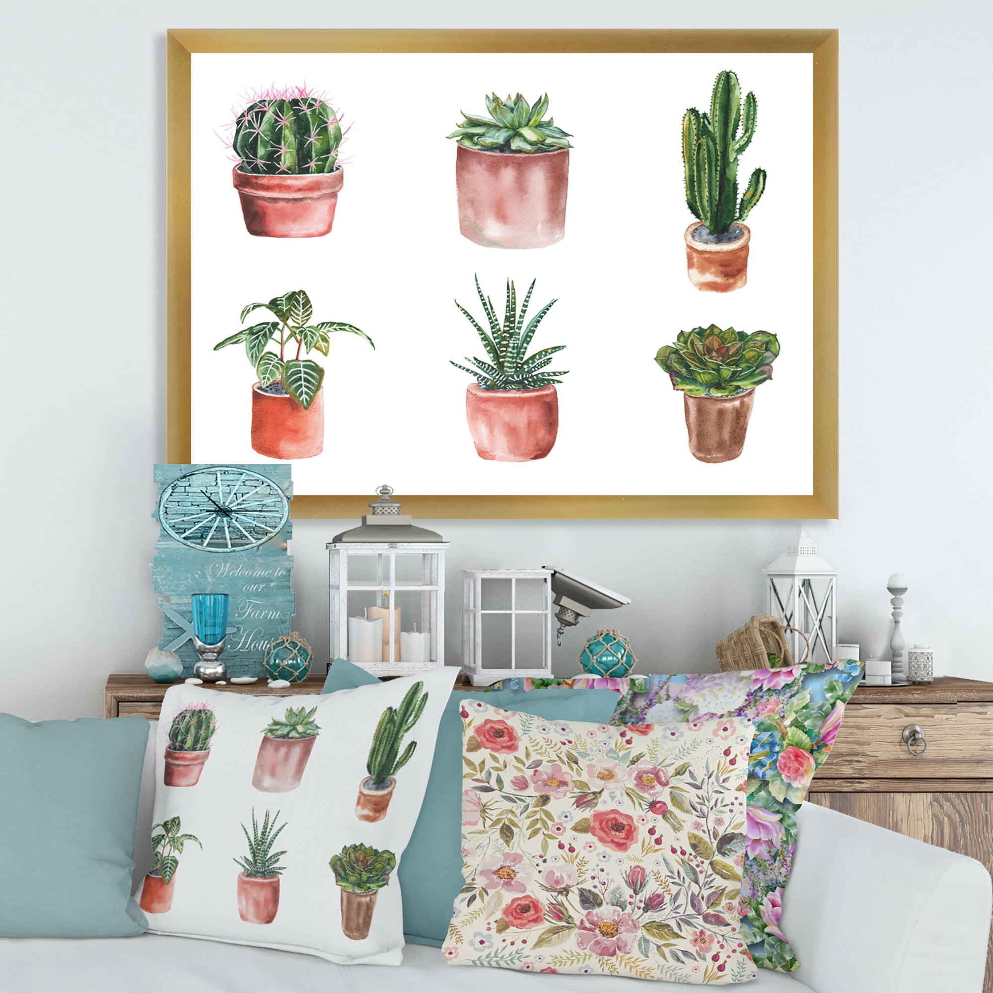 Designart 'Cactus and Succulents In A Clay Pot ' Traditional Framed Art Print