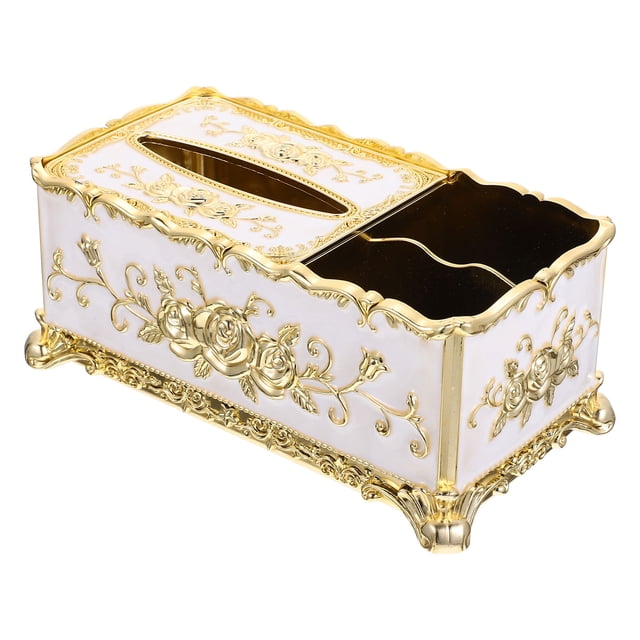 unbranded Caja Para Pañuelos Multiusos De Plástico Dorado Con Compartimentos Para Y Llaves