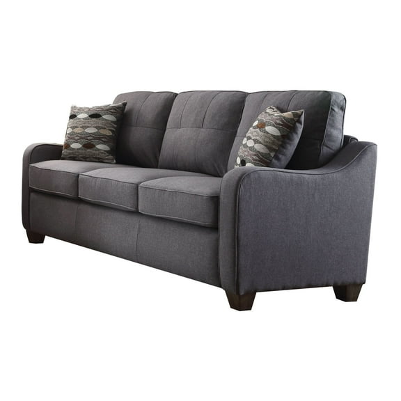 ACME Cleavon II Sofa with 2 Pillows in Gray Linen Upholstery - 70L x 31W x 35H inches