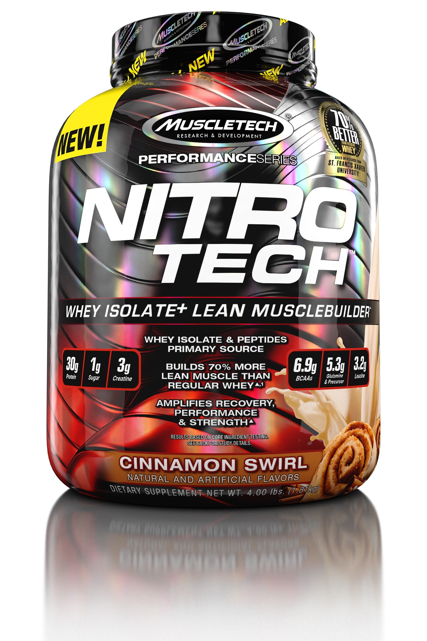 MuscleTech Nitro Tech Protein Powder, Cinnamon Swirl, 4 Lb