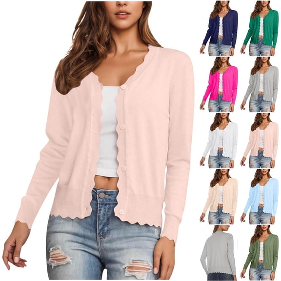 Oksale V Neck Cardigans for Women Long Sleeve Shrugs Sweaters Trendy Button Down Cropped Outerwear Casual Open Front Knit Tops 2025 Pink S