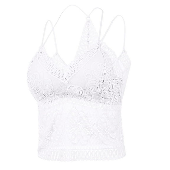 Kaemgyyd Lace Bralette for Women Cross Back Spaghetti Strap V Neck Crop Top Wireless Padded Slim Basic Camisoles