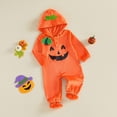 thumbnail image 5 of WIBACKER Baby Girl Flannel Pumpkin Costume Baby Boy Halloween Costumes Kids Hooded Romper Orange Onesie Unisex 0-18 Months, 5 of 10