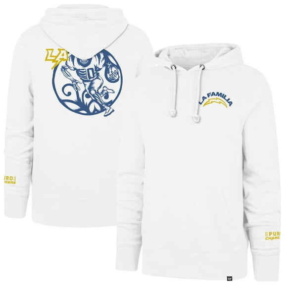 Men's '47 White Los Angeles Chargers La Familia Headline Pullover Hoodie