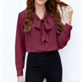 thumbnail image 6 of Women's Bow Detail Blouse, Long Sleeve Feminine Dressy Top, Romantic Chic Shirt for Special Occasions or Parties, Wine - S, 6 of 7
