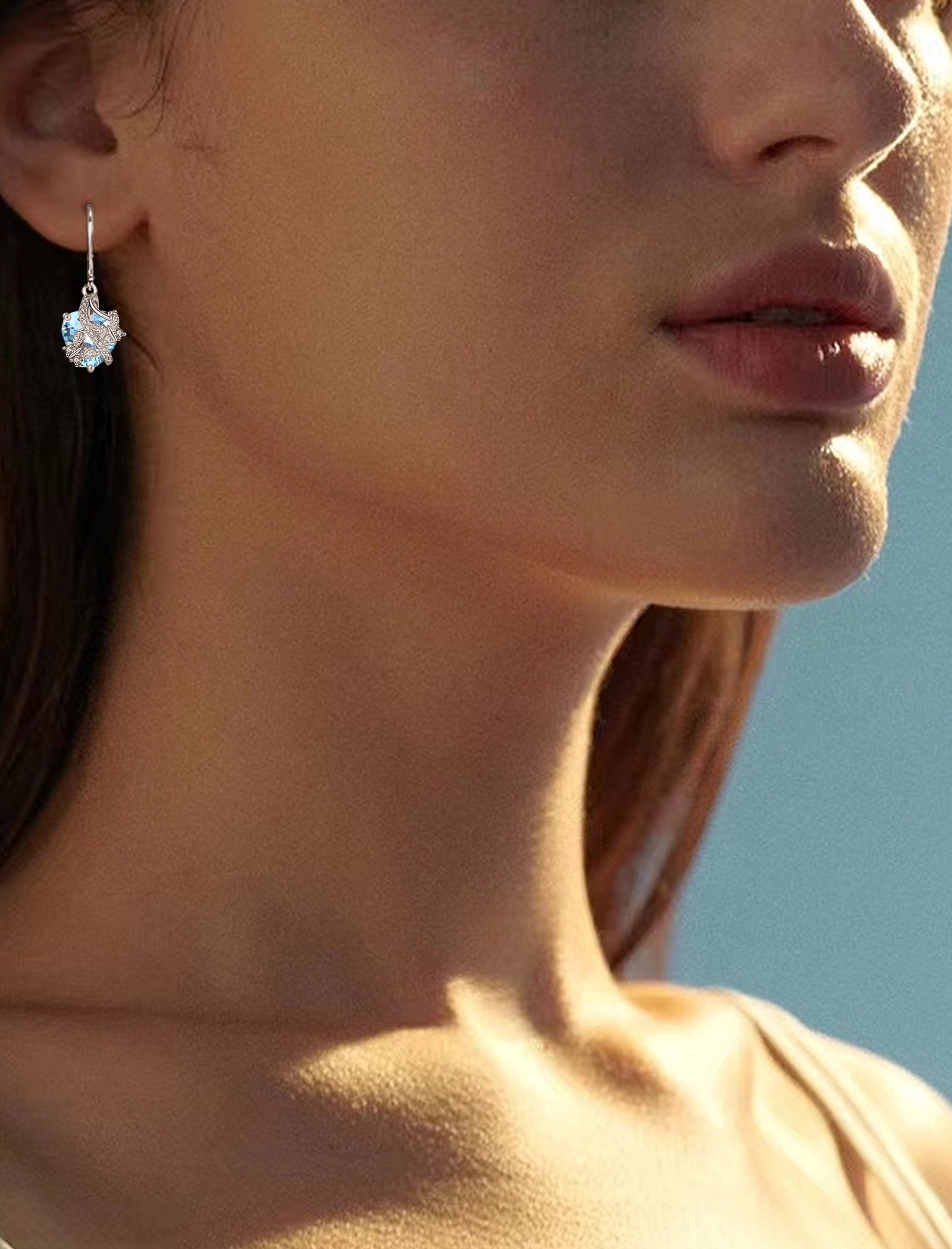 VESITIM 925 Sterling Silver Butterfly Dangle Earrings for Women March Birthstone Aquamarine Butterfly Earrings Jewelry Gift