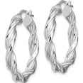 thumbnail image 2 of Sterling Silver Rhodium-Plated 4mm Twisted Hoop Earrings (29.4 X 27.6) Made In Italy qe13194, 2 of 5