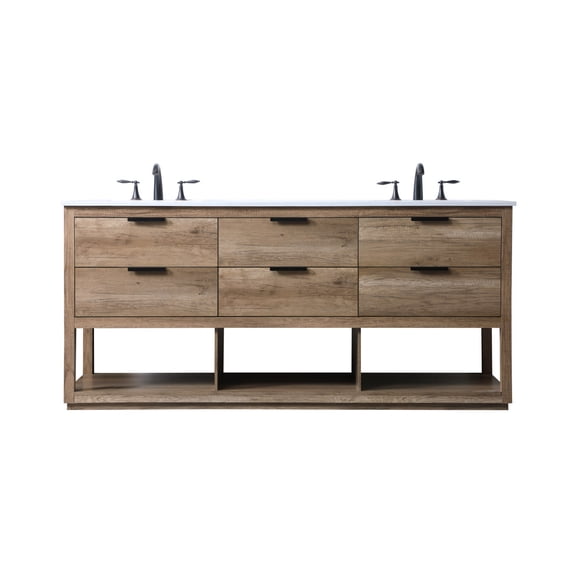Elegant Lighting VF19272DNT Larkin 72" Free Standing Double Basin Vanity Set - Wood
