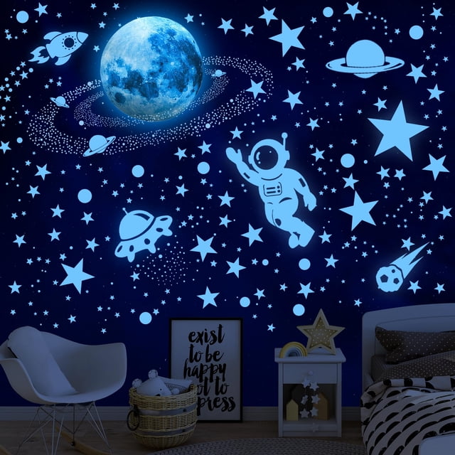 Adhesivos de pared Huimdery 530 Glow in The Dark Stars Moon Astronaut