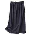 thumbnail image 2 of Qulqfy Womens Summer Maxi Peasant Long Skirts Cotton Linen Flowy Elastic Waist Navy Drawstring Skirts for Women L, 2 of 5
