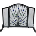 thumbnail image 1 of Écran Arqué en Fer Forgé Design Paon avec Porte, Noir, Vert & Bleu, 1 of 1
