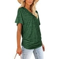 thumbnail image 5 of RYRJJ Womens Summer T Shirts Short Sleeve V Neck Basic Tops with Side Shirring Ruched Loose Fit Blouse Shirts(Green,S), 5 of 8