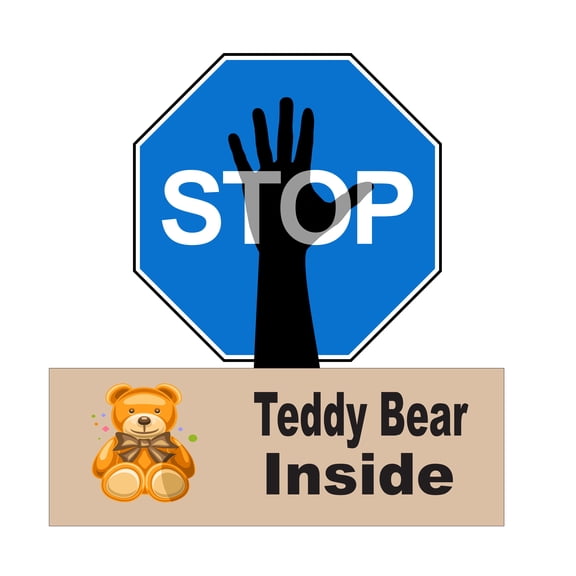 Stop Sign Wall Decor Stickers -Caution Wall Decal- Cute Teddy Bear Inside - Bedroom Decoration Vinyl Decals-Self Adhesive-Size-10" x 10".