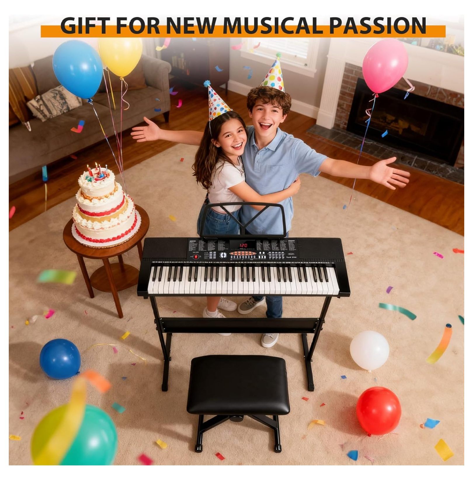 SONGMY 61-Key Portable Electric Keyboard Piano - Complete Set with Stand, Stool, Headphones & Microphone, LED Screen for Beginners & Kids