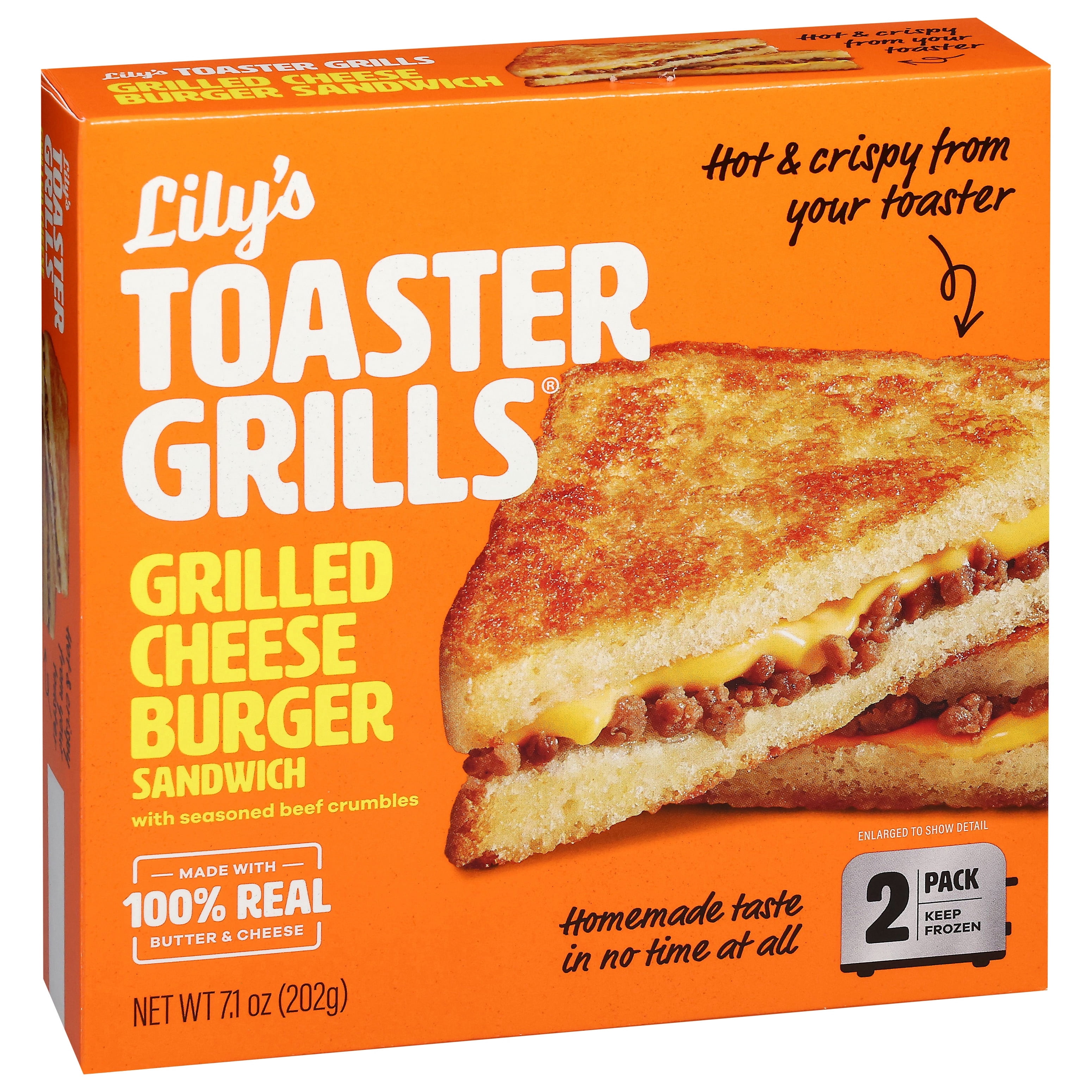 Lily's Toaster Grills - Grilled Cheeseburger Sandwich - Frozen Meal, 2 Pack