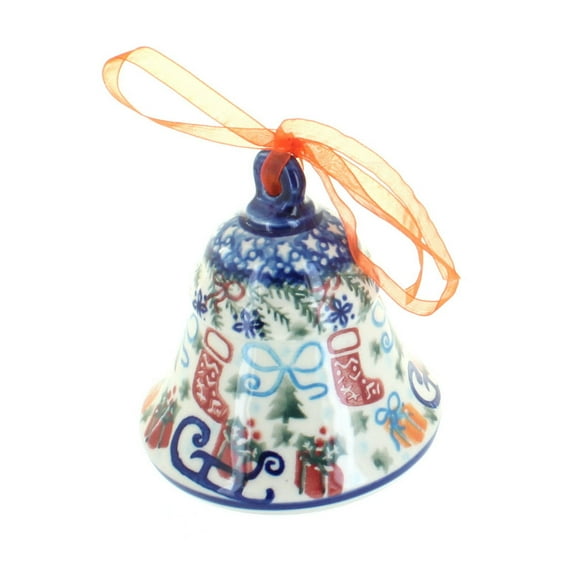 Blue Rose Polish Pottery Christmas Bounty Large Bell