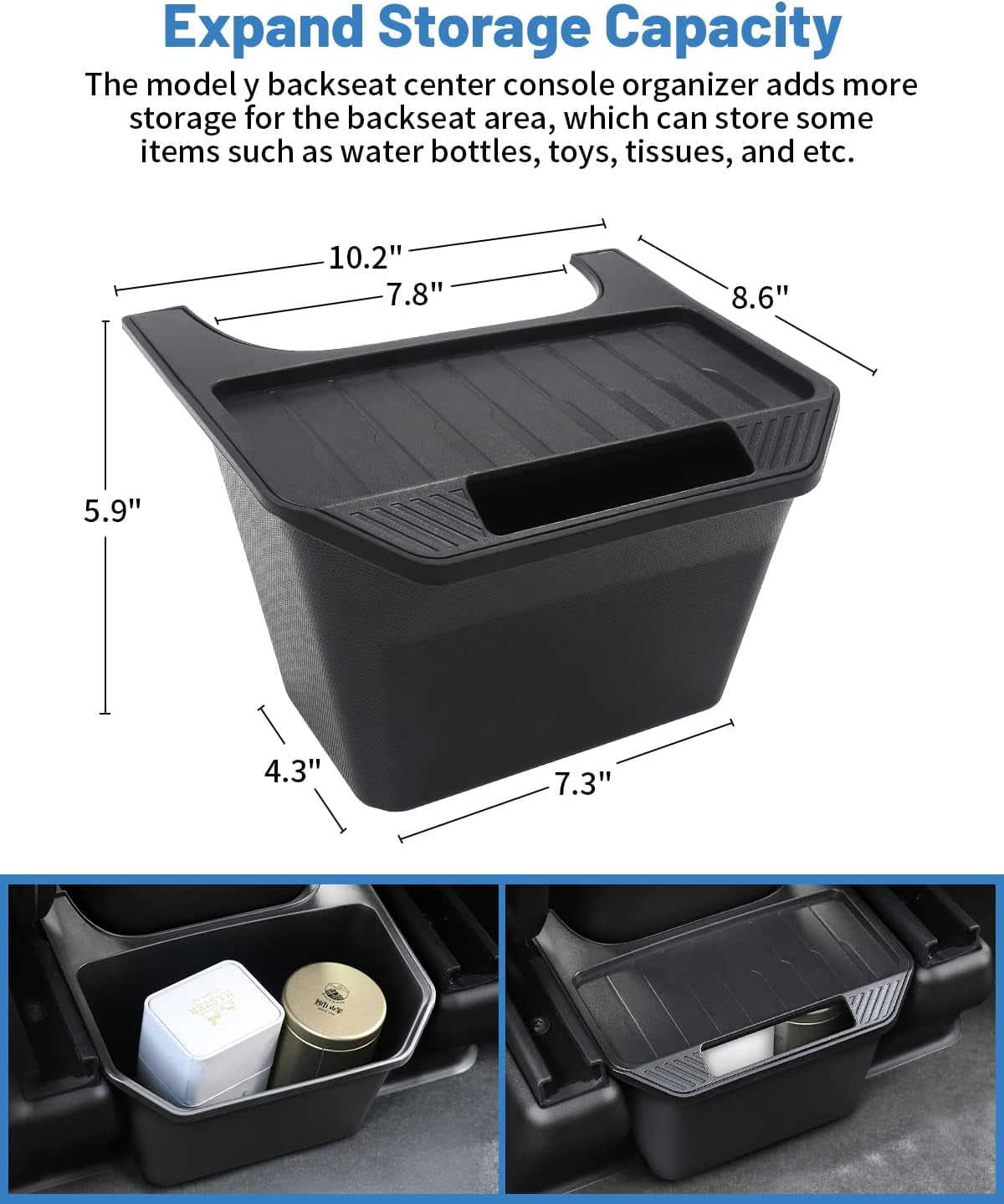Canvcle Trash Can Tesla Model Y Accessories Rear Center Console Organizer Backseat Storage Box Under Seat Storage Tray Garbage Can Bin (Black)