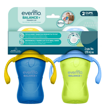 Evenflo Feeding 9 oz Balance Cups, 2-Pack, Blue & Green, Baby Sippy Cups 6 Months 