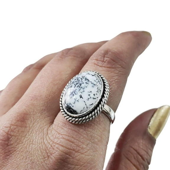 Natural Dendritic Opal Ring, Dendrite Opal Ring, October Birthstone, Simple Band, 925 Sterling Silver, Womens Ring, Christmas, Thanksgiving, Handmade, Statement Jewelry, Natural Gemstone Ring