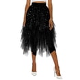 thumbnail image 2 of DAFEI Women Short Skirt Loose Sequin Skirt A-Line Fairy Patterned Elastic Waist Ruffle Layered Midi Skirt, 2 of 6