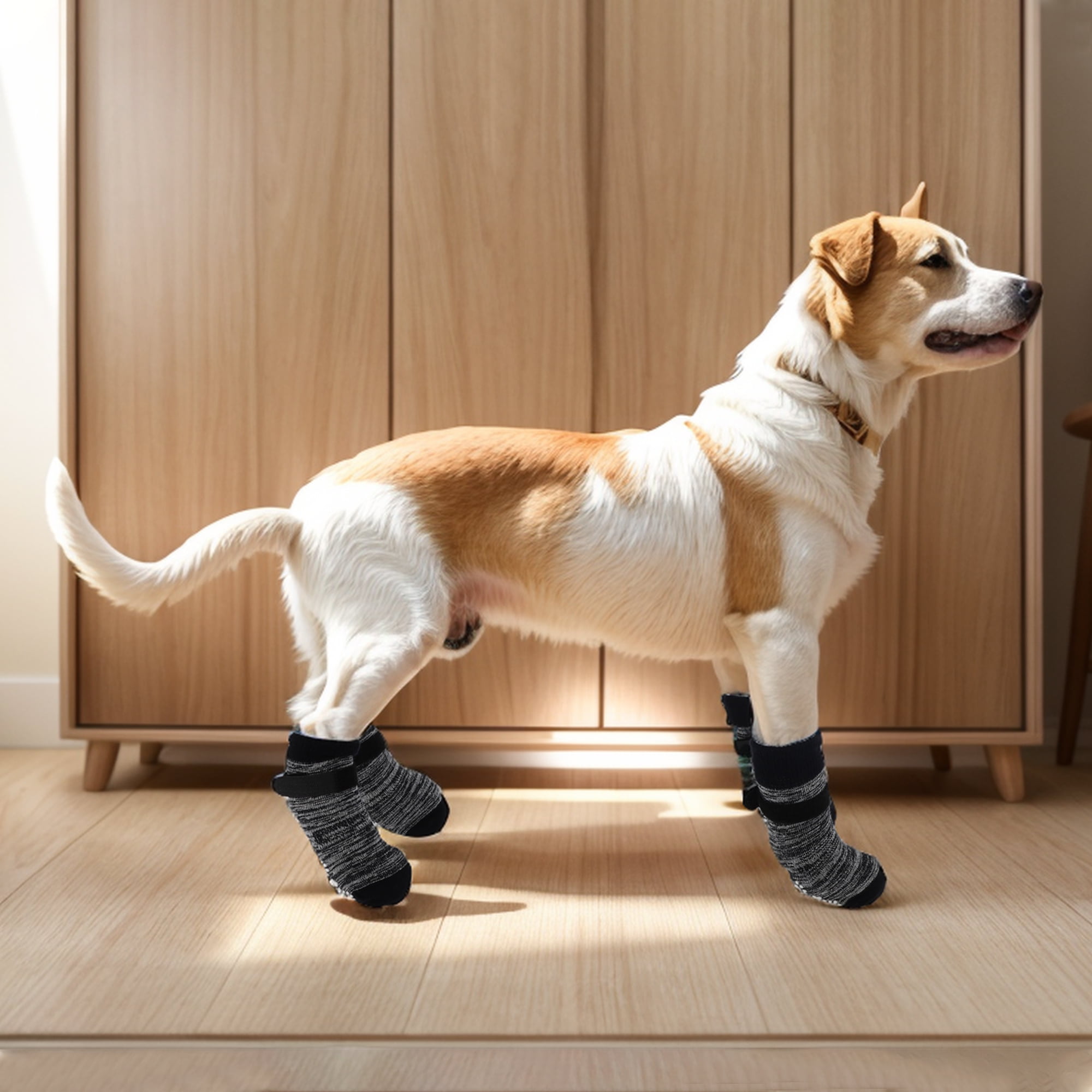 Unique Bargains 4 Pcs Non-Slip Dog Socks Sticky Tapes for Hardwood Floors M Gradient Gray