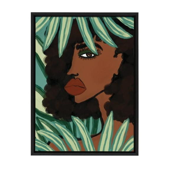 Kate and Laurel Sylvie Lady in the Jungle Framed Canvas Wall Art by Kendra Dandy of Bouffants and Broken Hearts, 18x24 Black, Beautiful Abstract Art for Wall