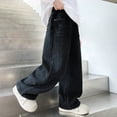 thumbnail image 5 of WUANDIXFA Boys Baggy Jeans for Kids Teen Casual Straight Wide Leg Cargo Jeans Y2K Summer Loose Elastic Waist Denim Pants with Pockets (Blue, 9-10 Years), 5 of 7