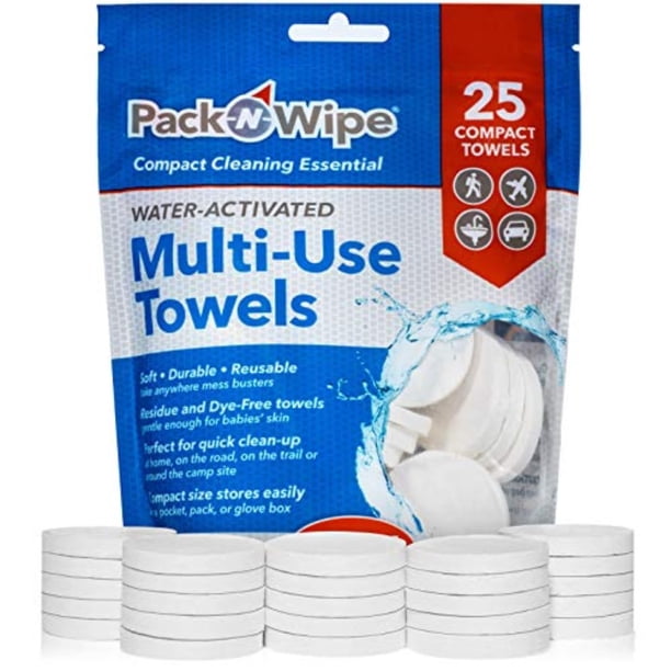 Toallas comprimidas desechables Pack-n-Wipe (25 toallas)