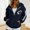 Dark Blue, variant on Women’s Quarter Zip Hoodie, Oversized Gameday Football Graphic Sweatshirt with Kangaroo Pocket, Drop Shoulder Athletic Pullover Top Beige L