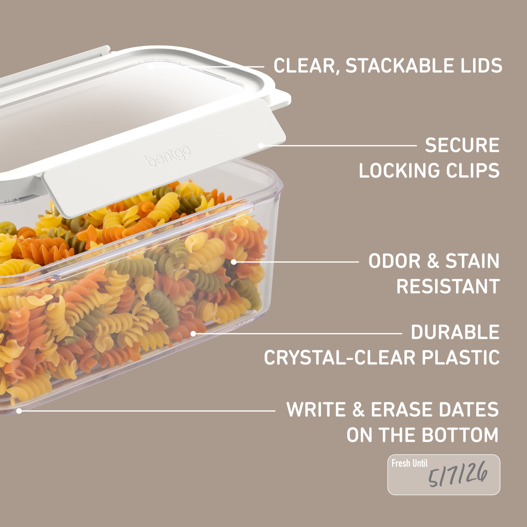Bentgo Pantry - 22-Piece Airtight Food Storage Containers, Clear and Stackable Kitchen and Pantry Organization Set, Locking Lids for Freshness, Bonus Cereal Lid & Scoop, BPA-Free Plastic (Snow)