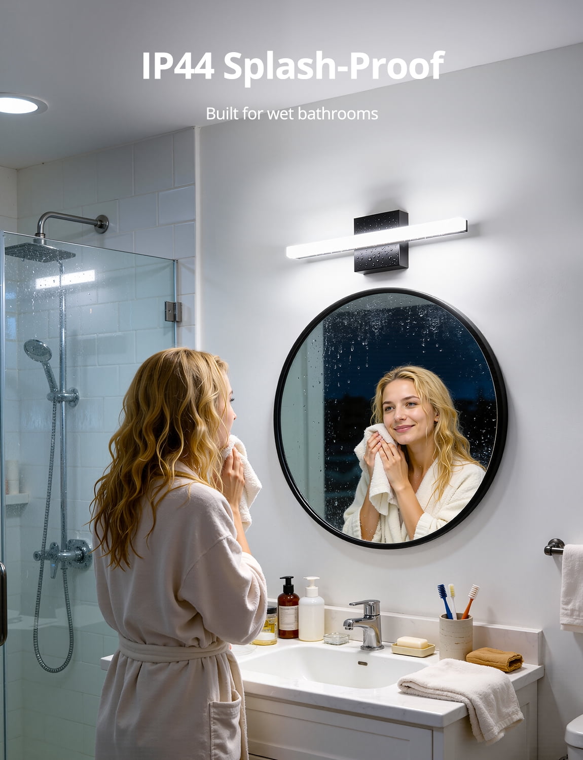 Combuh LED Bathroom Wall Light Bar Modern Acrylic Vanity Lighting Fixtures Over Mirror, 16 Inch 9W Black Restroom Lights Cool White 6000K for Kitchen Bedroom